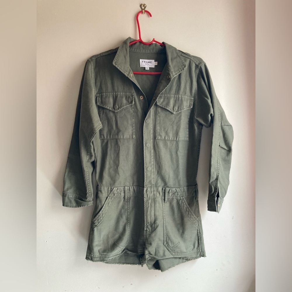 FRAME denim khaki utility romper XS